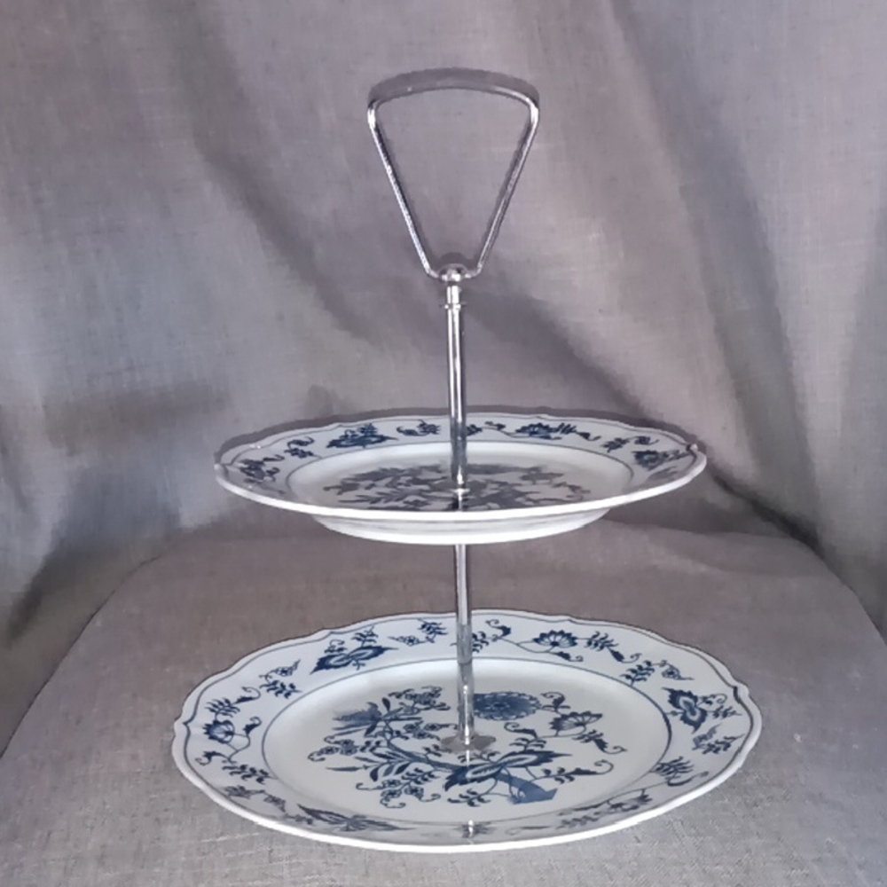 Elegant Blue and White Two-Tiered Serving Stand
